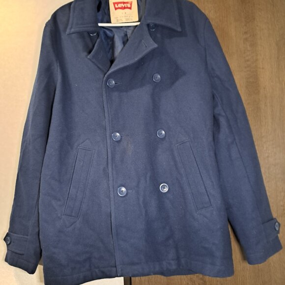 Levis Wool Blend Double Breasted Navy Blue Mid-Length 6 button Peacock Jacket - Picture 3 of 3